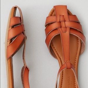 Cognac Leather Flat Sandals